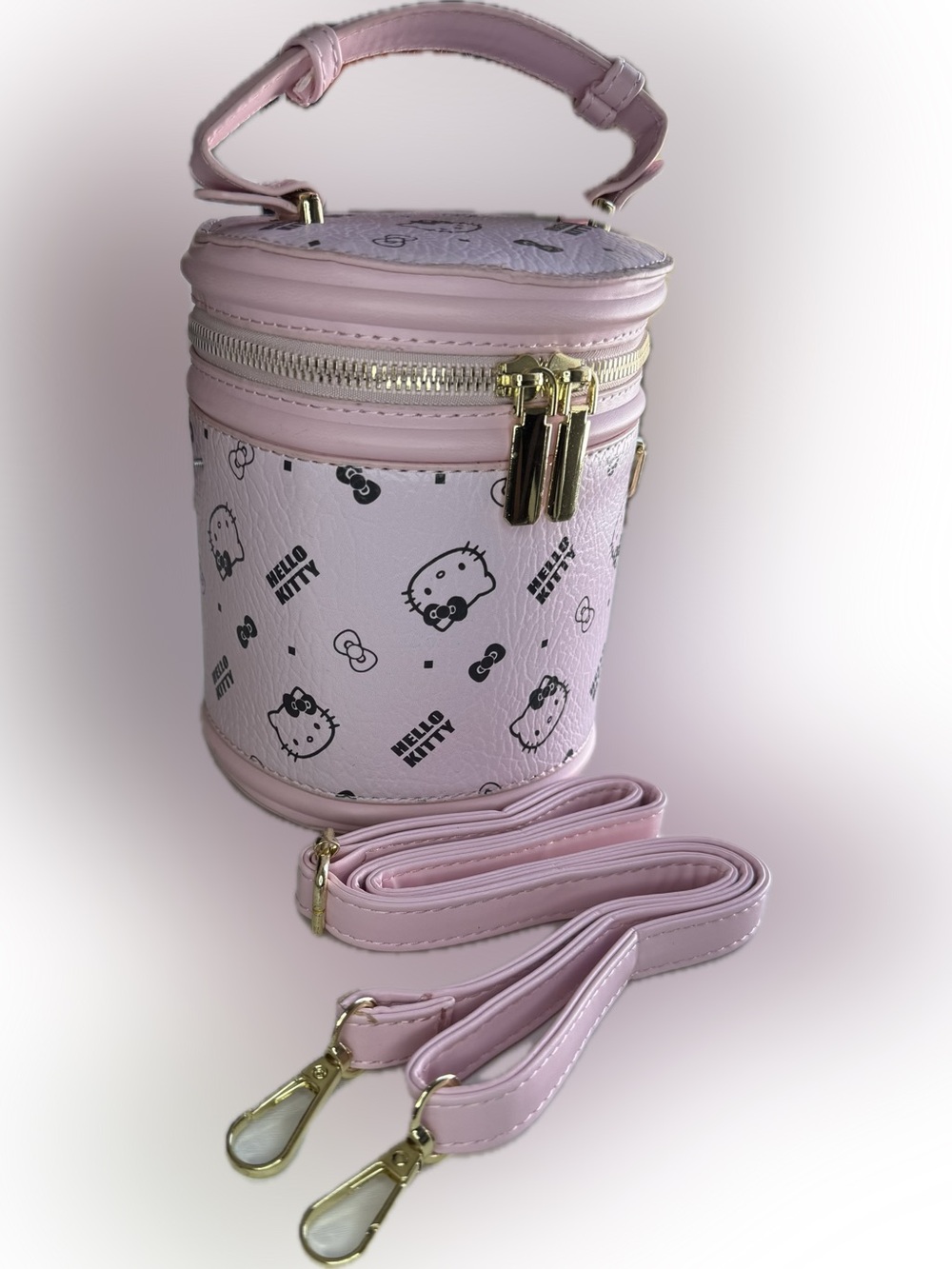 Hello Kitty Light Cylinder Tube Crossbody Case with Monogram Motif